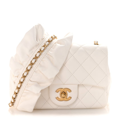 Lambskin Quilted Mini Romance Square Flap White