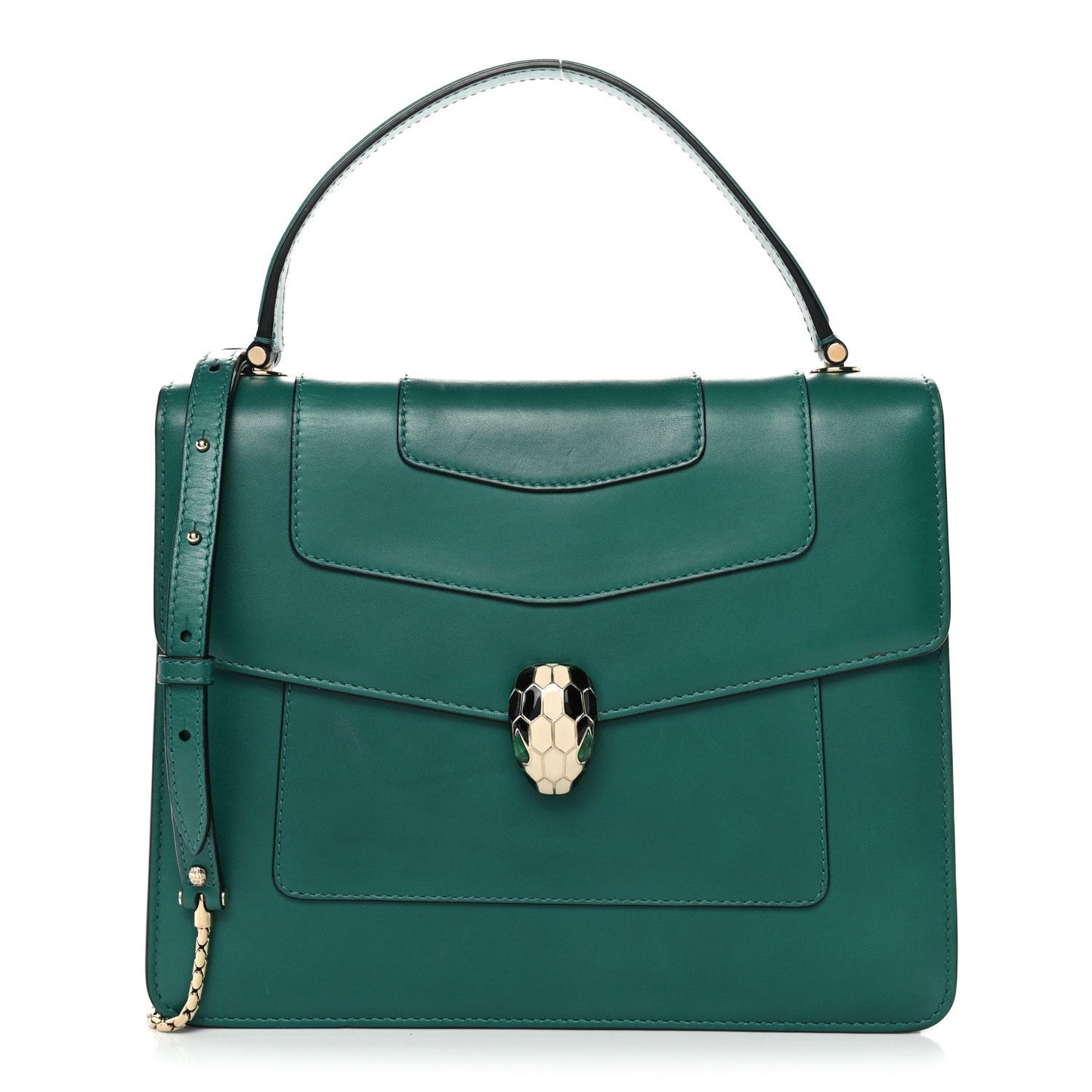 Calfskin Large Serpenti Forever Top Handle Emerald Green