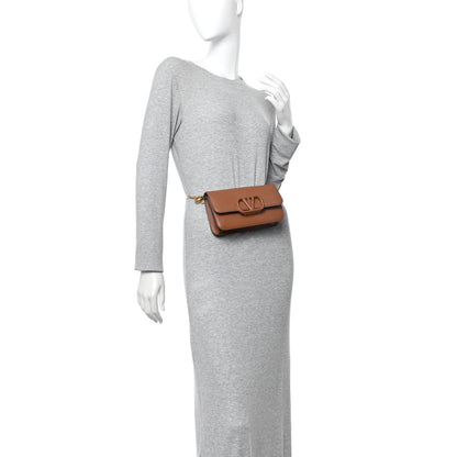 Grainy Calfskin VSling Belt Bag Saddle Brown