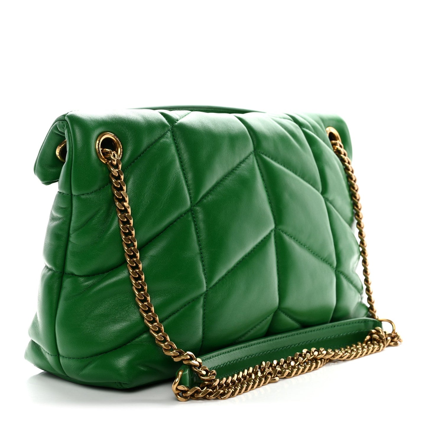 Lambskin Quilted Medium Loulou Puffer Monogram Chain Satchel New Vert Praire