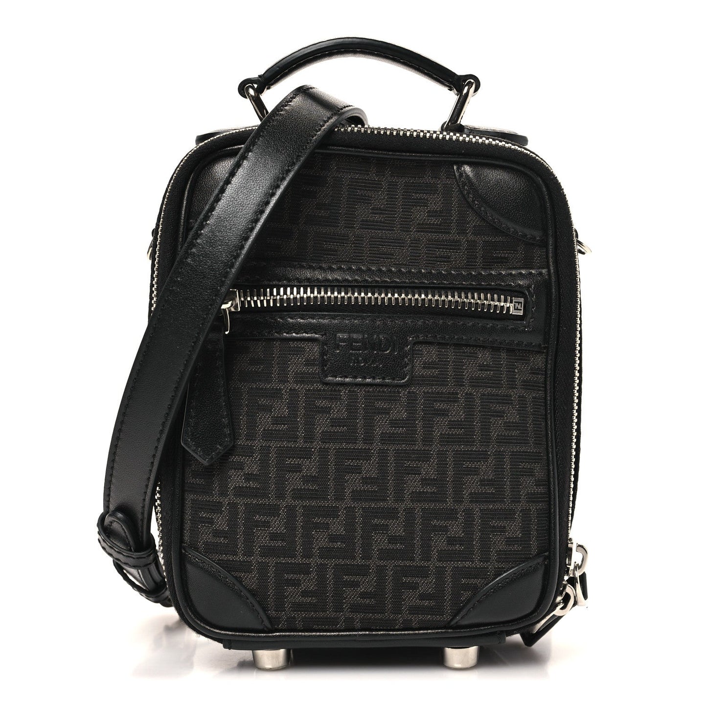 Recycled Fabric Jacquard Vitello Astro Micro FF Mini Trolley Bag Asfalto Black