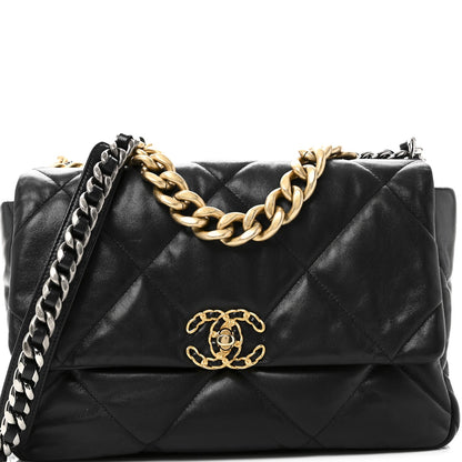 Goatskin Quilted Large Chanel 19 Flap Black