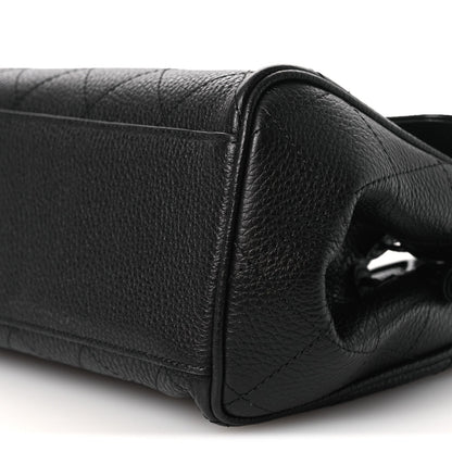 Grained Calfskin Stitched Urban Essentials Small Shopping Bag Black
