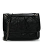 Crinkled Calfskin Matelasse Monogram Medium Niki Chain Satchel Black