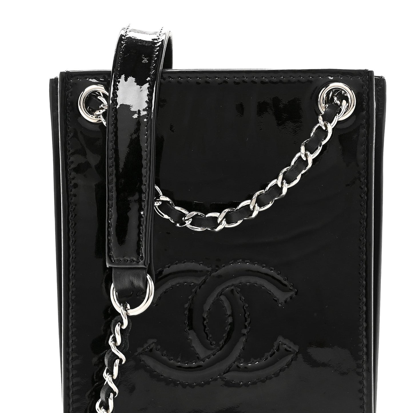 Patent CC Phone Holder Crossbody Black