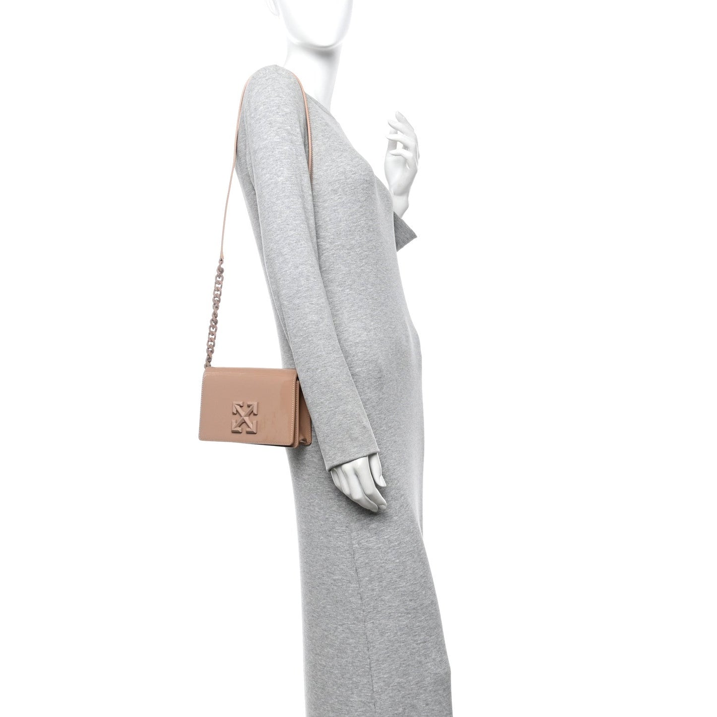 OFF WHITE Patent Jitney 0.5 Crossbody Bag Nude