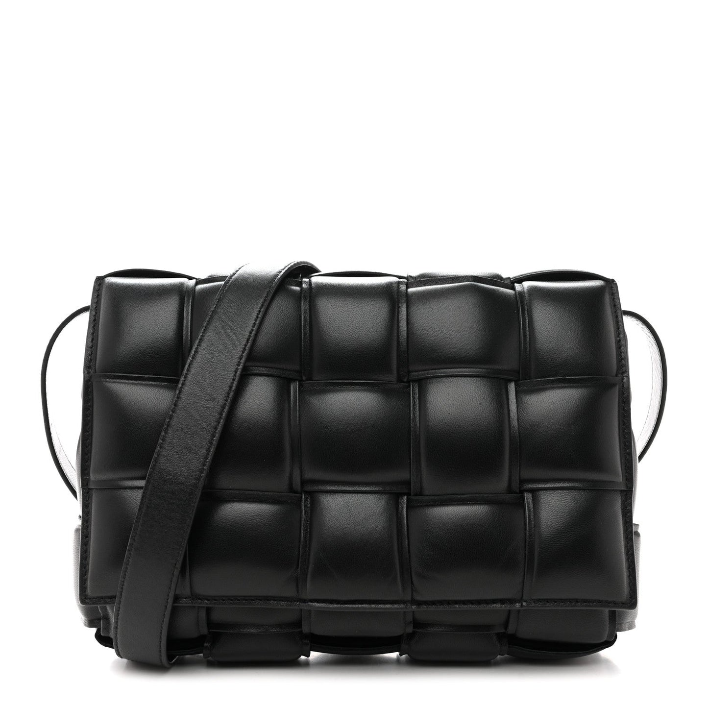 Paper Calfskin Maxi Intreccio Padded Cassette Crossbody Bag Black