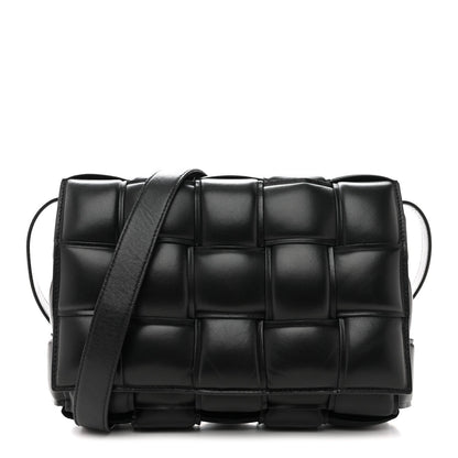 Paper Calfskin Maxi Intreccio Padded Cassette Crossbody Bag Black