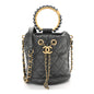 Metallic Lambskin Quilted Pearl Crown Drawstring Bag Anthracite