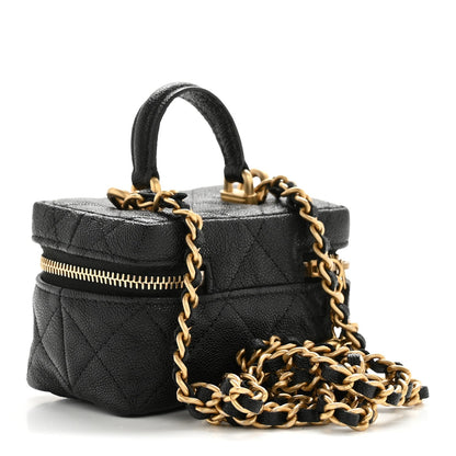 Caviar Quilted Mini Top Handle Vanity With Chain Black