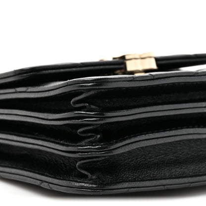 Lambskin Quilted Top Handle Flap Clutch With Chain Black