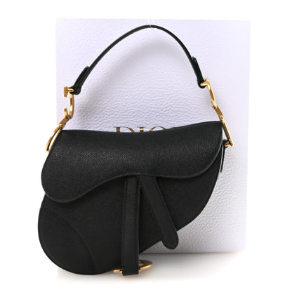 Grained Calfskin Mini Saddle Bag With Strap Black