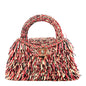 Raffia Fringe Nano Kelly Shopper Red Beige Black