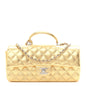 Metallic Caviar Quilted Top Handle East West Flap Gold