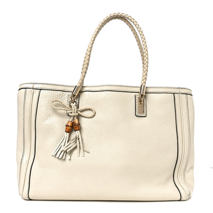 Pebbled Calfskin Medium Bella Tote Off White