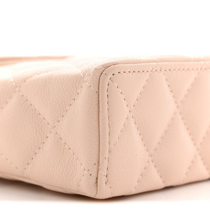 Caviar Quilted Top Handle Slim Vanity With Chain Beige