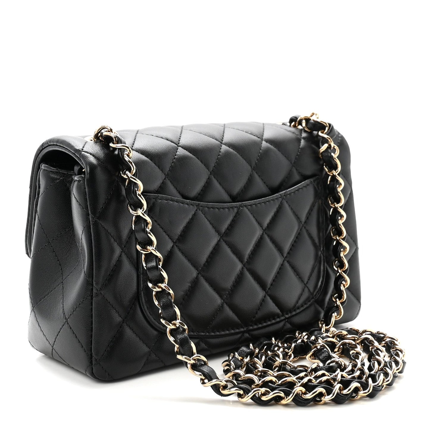 Lambskin Quilted Mini Rectangular Flap  Black
