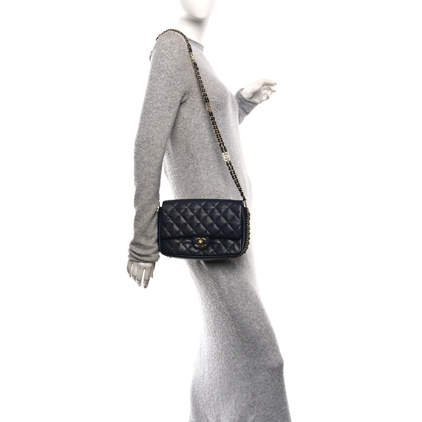 Caviar Quilted Small CC You Flap Navy