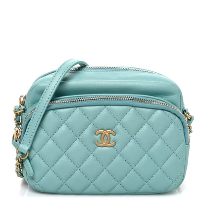 Calfskin Quilted Day Trips Camera Case Turquoise