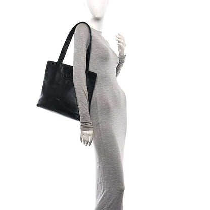 Calfskin Embossed CC Shoulder Bag Black