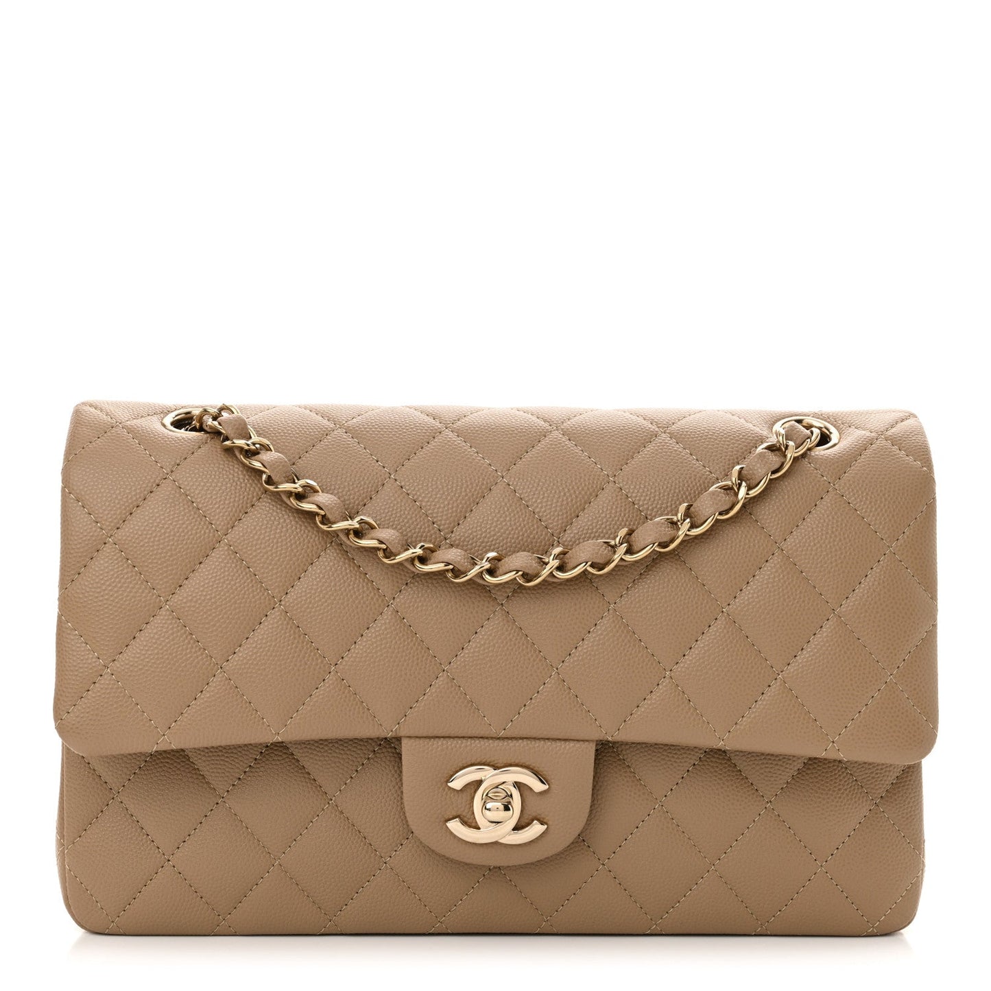 Caviar Quilted Medium Double Flap Dark Beige