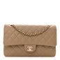 Caviar Quilted Medium Double Flap Dark Beige