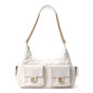 Shiny Lambskin Quilted Trendy Pockets Hobo White