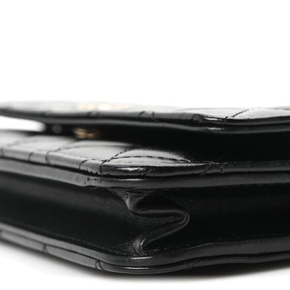 Calfskin Quilted Maxi Pearl Wallet On Chain WOC Black