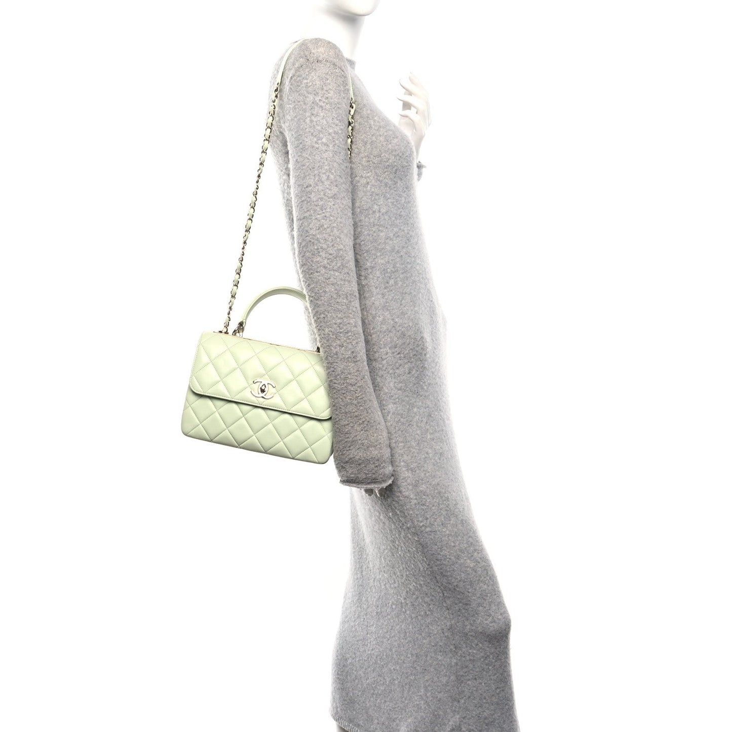 Lambskin Quilted Small Trendy CC Flap Dual Handle Bag Light Green