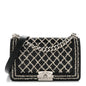 Calfskin Tweed Sequin Stitched Medium Boy Flap Black White