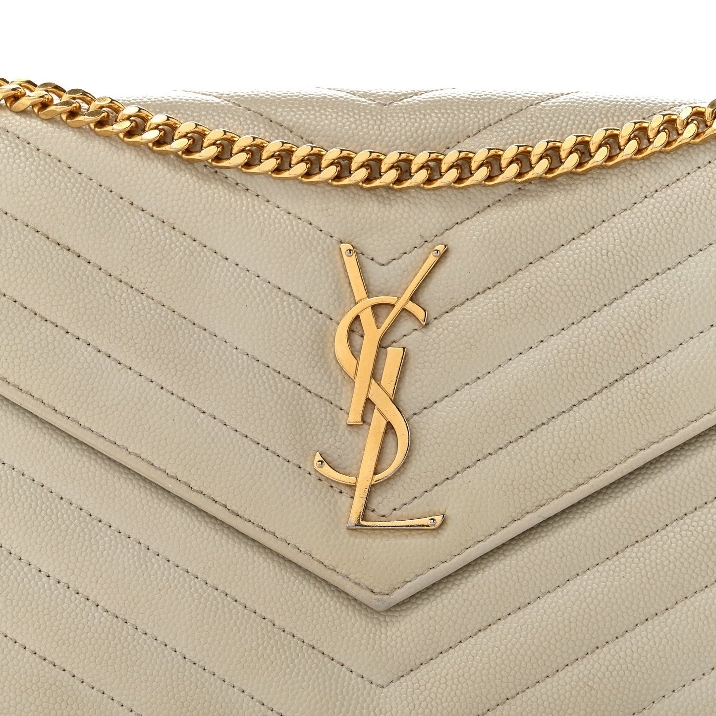 Grain De Poudre Matelasse Chevron Monogram Chain Wallet Crema Soft