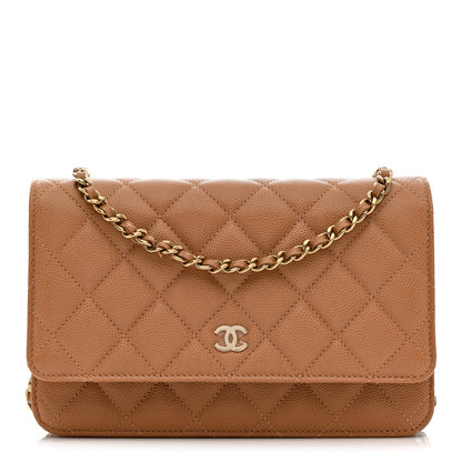 Caviar Quilted Wallet on Chain WOC Dark Beige