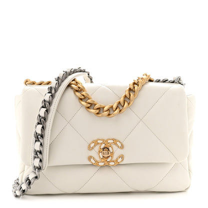 Goatskin Quilted Medium Chanel 19 Flap White
