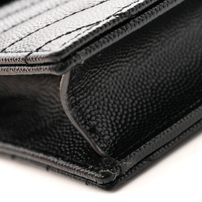 Grain De Poudre Matelasse Chevron Monogram Envelope Chain Wallet Black