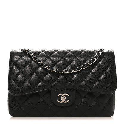 Caviar Quilted Jumbo Double Flap Black