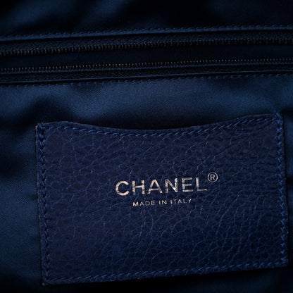 Glazed Calfskin Large On The Road Tote Dark Blue