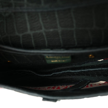 Velvet Crocodile Effect Saddle Bag Green