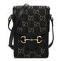 Jacquard Black Denim GG Monogram Textured Dollar Calfskin Mini Horsebit 1955 Crossbody Bag Black Ivory