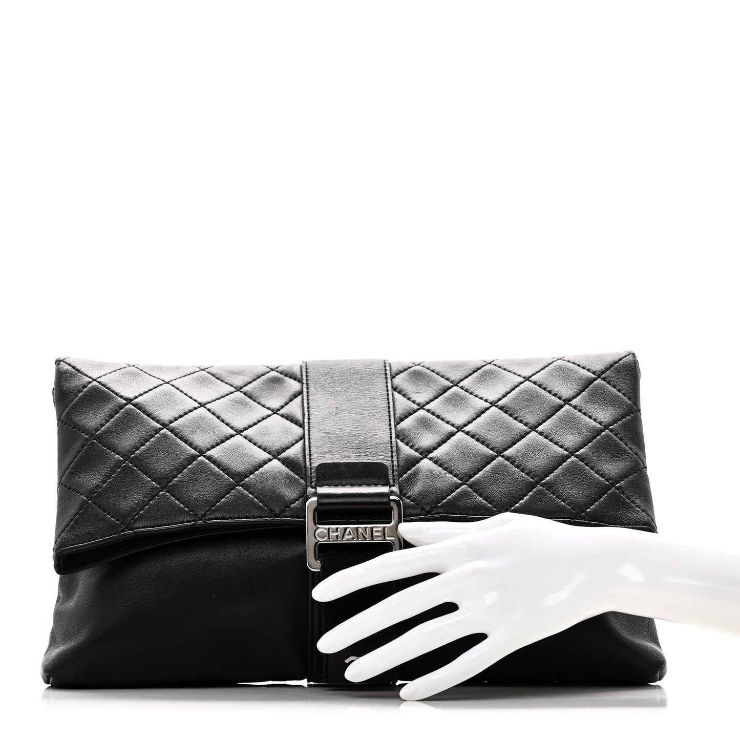 Lambskin Quilted Grip Clutch Black