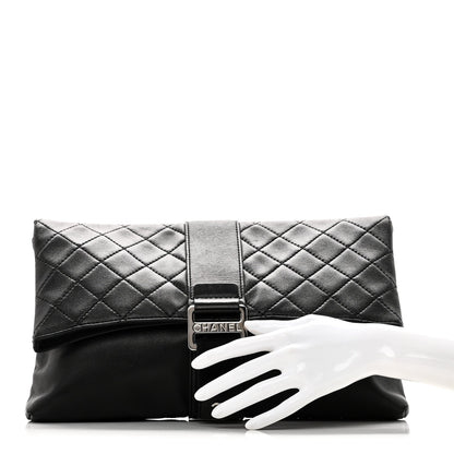 Lambskin Quilted Grip Clutch Black