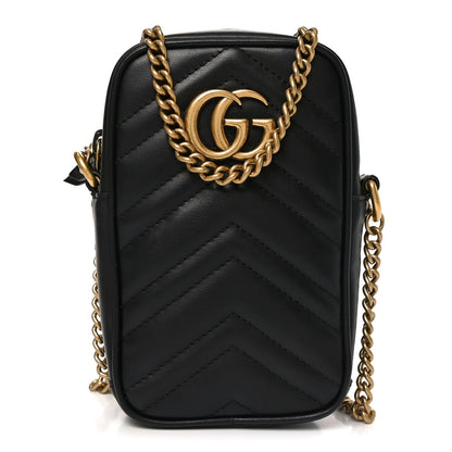 Calfskin Matelasse Mini GG Marmont Crossbody Bag Black