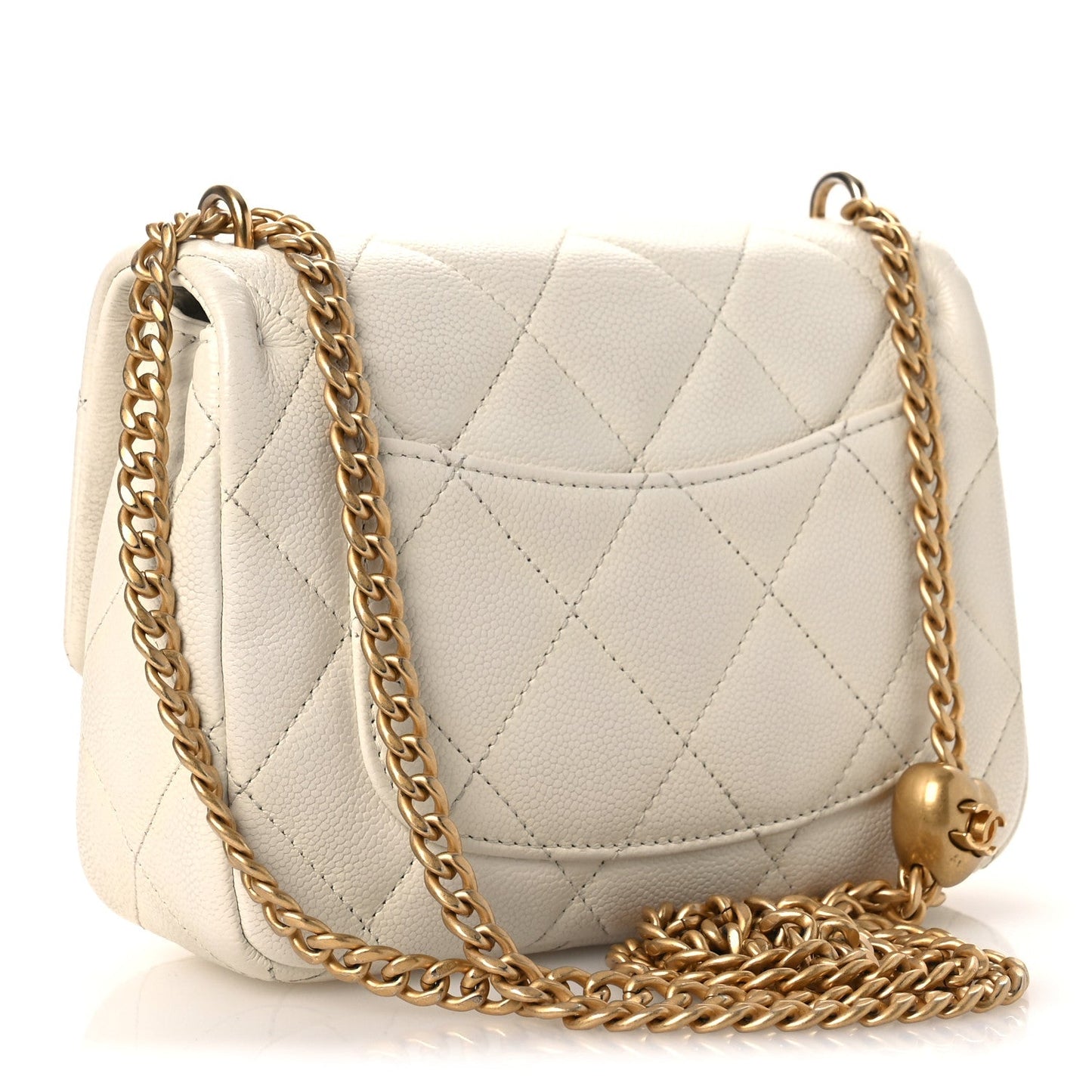 Caviar Quilted Mini Sweetheart Flap White