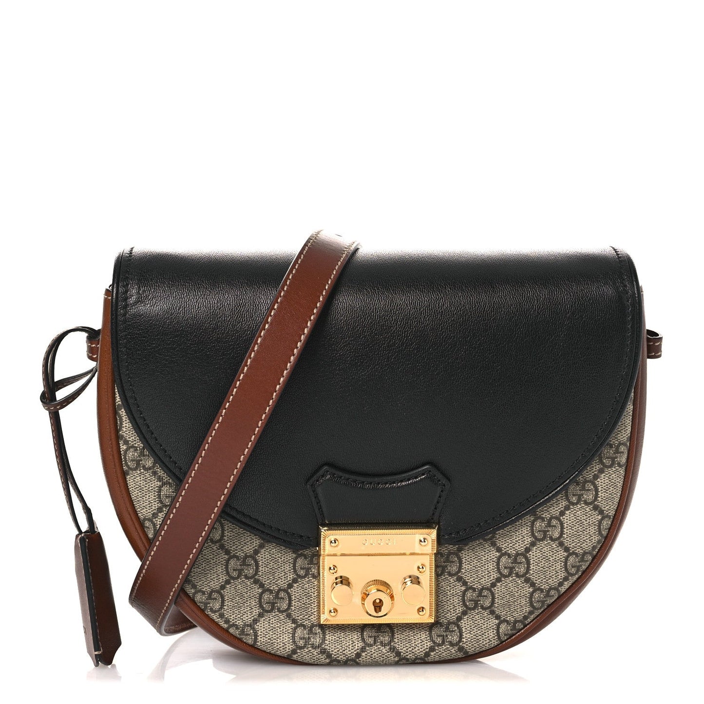 GG Supreme Monogram Calfskin Small Padlock Messenger Shoulder Bag Beige Black Cuir