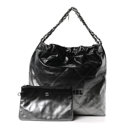 Metallic Shaded Calfskin Quilted Chanel 22 Black Silver
