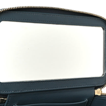 Lambskin Quilted Small Top Handle Vanity Case With Chain Blue