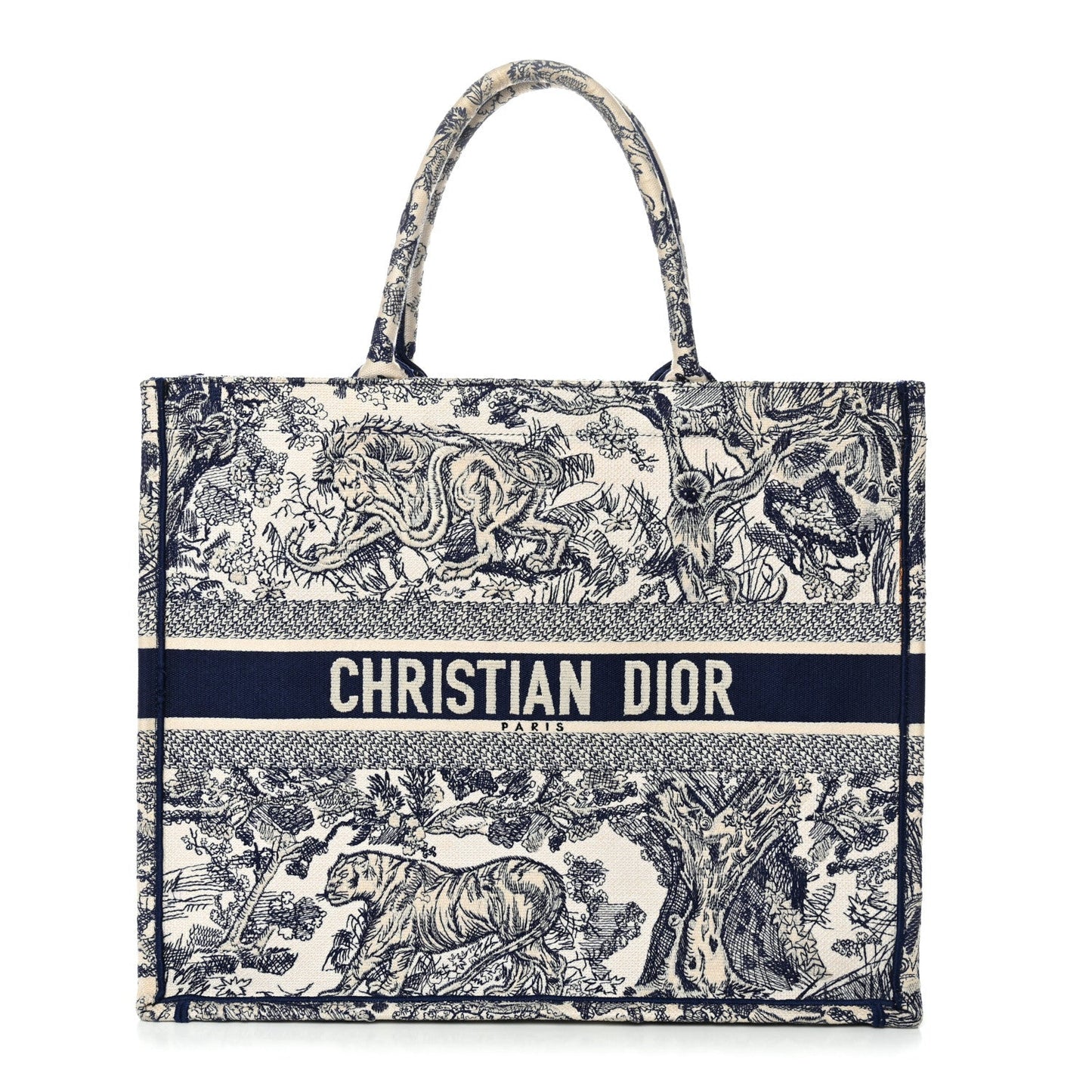 Canvas Embroidered Large Dioriviera Toile De Jouy Book Tote Blue