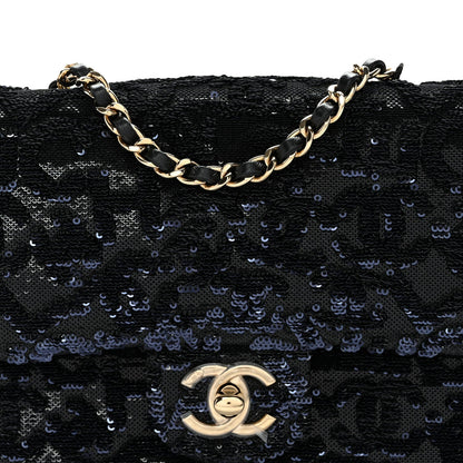 Sequin Quilted Small Single Flap Black