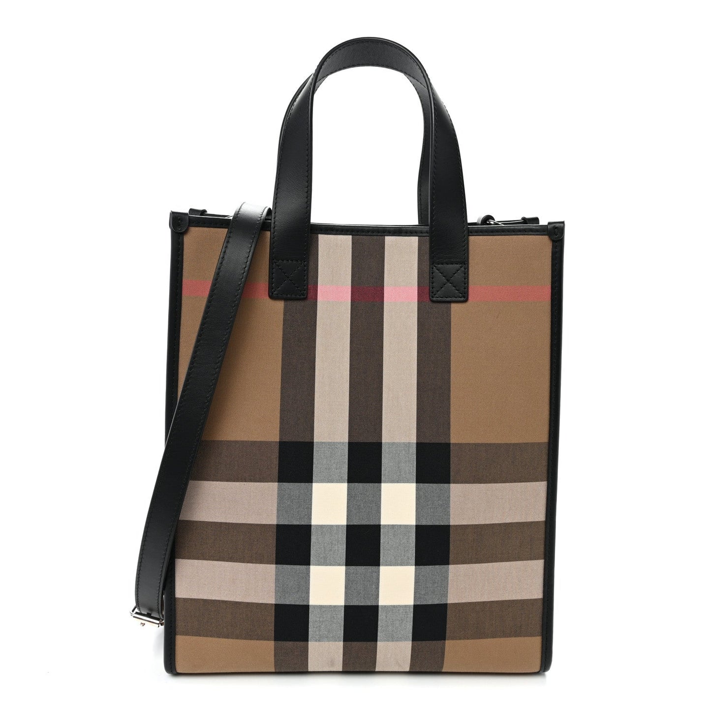 Calfskin House Check Small N/S Tote Black
