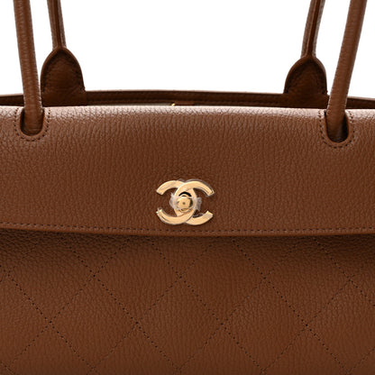 Grained Calfskin Stitched Urban Essentials Small Shopping Bag Camel