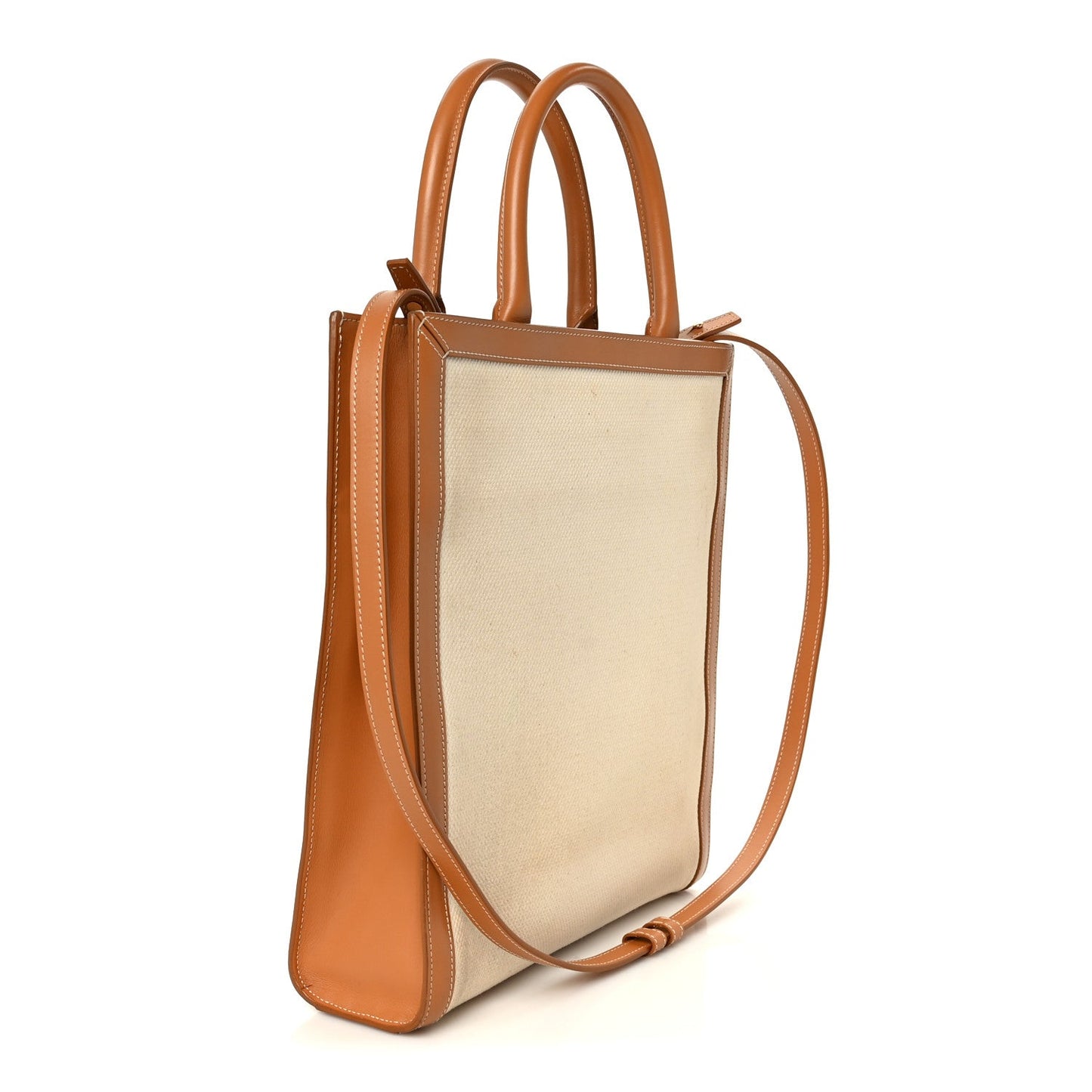 Canvas Calfskin Logo Print Small Vertical Cabas Natural Tan